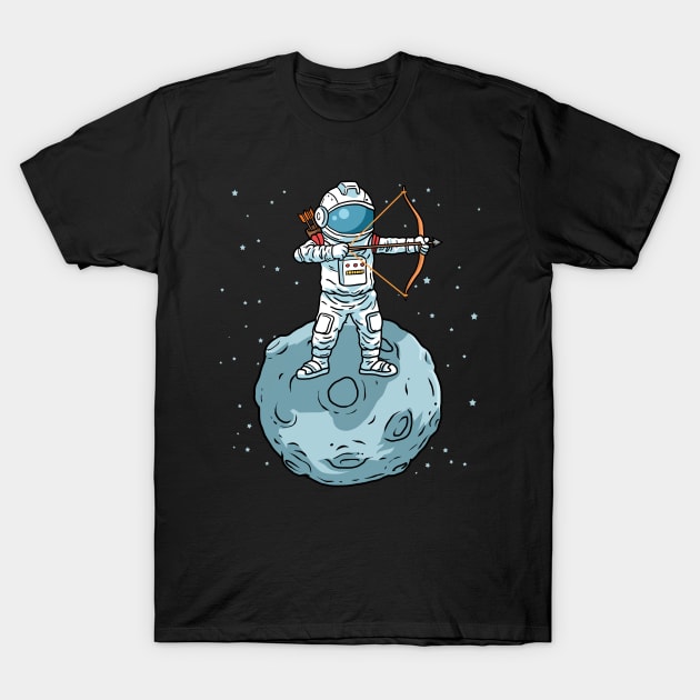 Archery Gifts Kids Longbow Astronaut Gift Kids Bow Archery T-Shirt by PomegranatePower